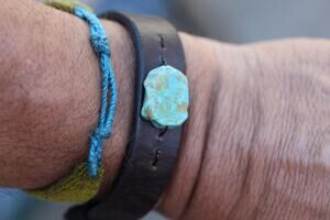 Leather Turquoise Cuff Bracelet | Handmade Adjustable |Hand Dyed Leather